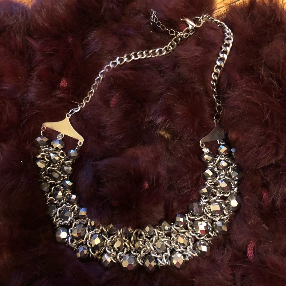 Silver and charcoal bib nacklace